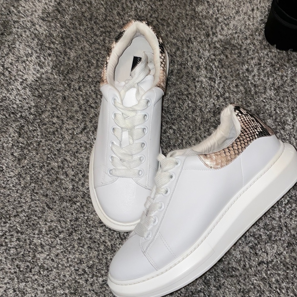 Steve Madden White Sneakers with Snakeskin on Back